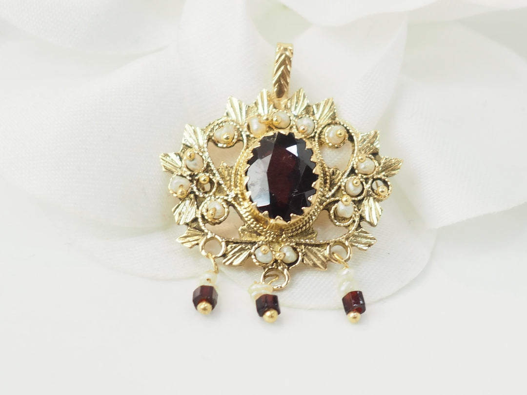 Pendentif Ancien XIXᵉ Siècle en Or Jaune, Grenat et Perles Fines – Bijou Victorien Napoléon III