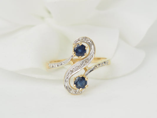 Bague Toi et Moi en or bicolore, saphirs et diamants