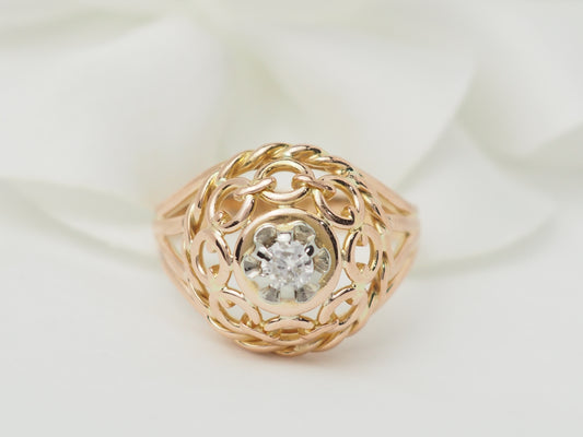 Bague Tank ajourée en or rose et diamant