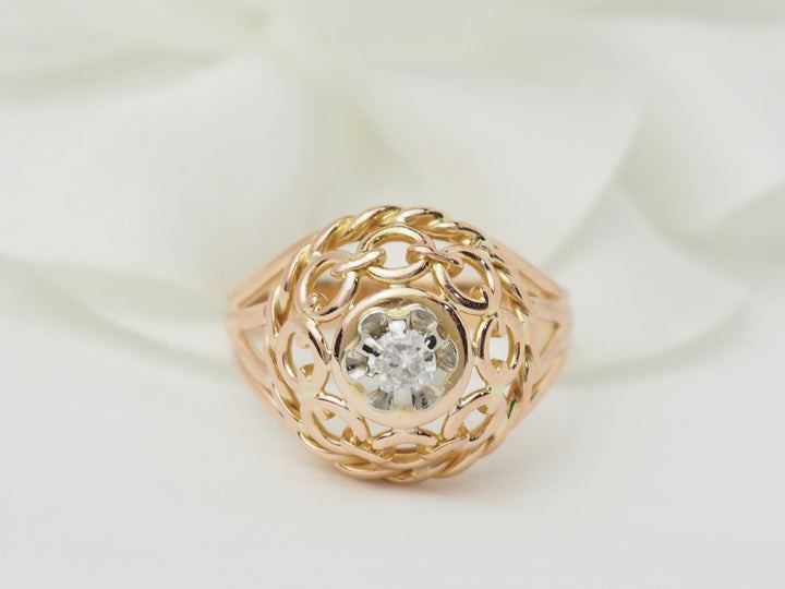 Bague Tank ajourée en or rose et diamant