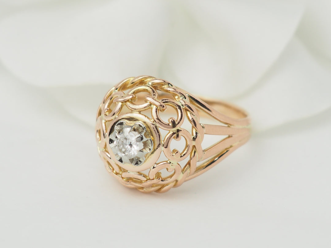 Bague Tank ajourée en or rose et diamant