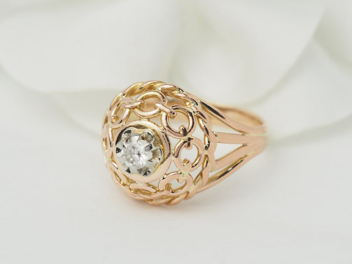 Bague Tank ajourée en or rose et diamant