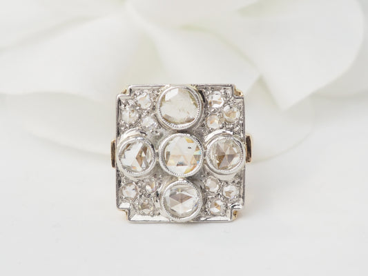 Bague ancienne en or jaune platine et diamants