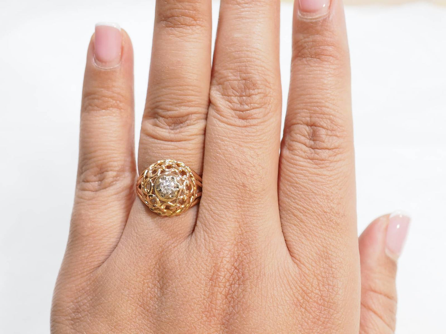 Bague Tank ajourée en or rose et diamant