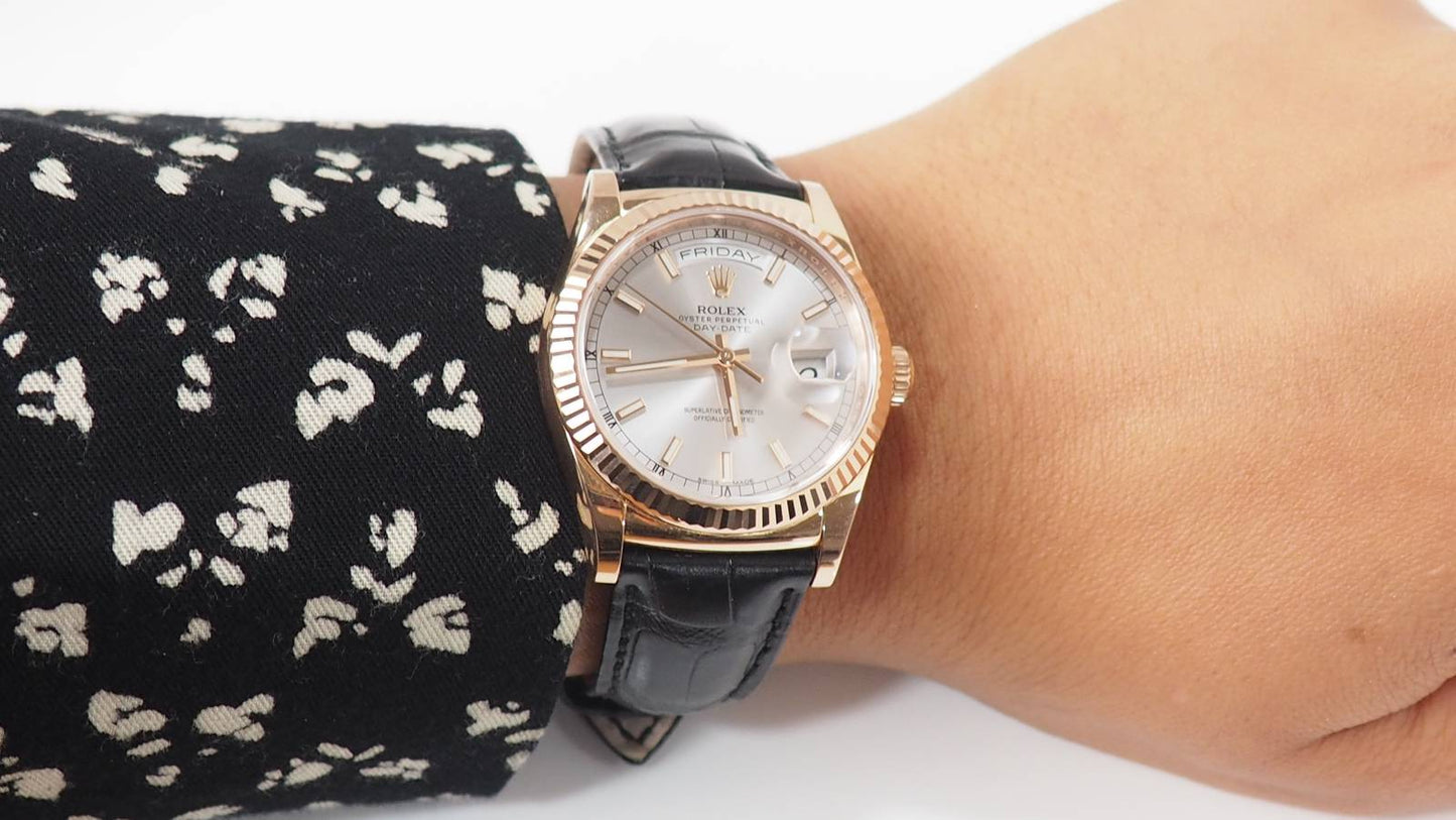 Rolex Day-Date en Or rose et Bracelet Cuir