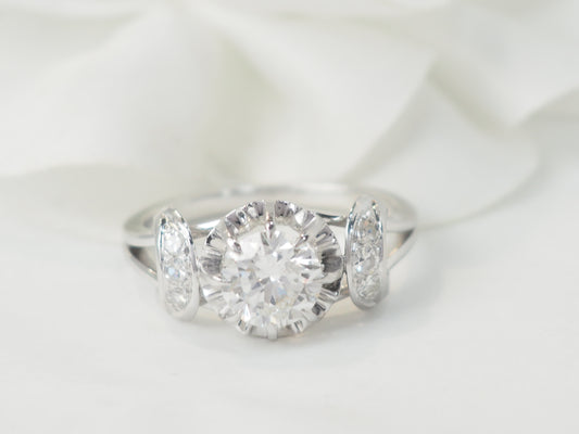 Bague solitaire en or blanc platine et diamant 1,20ct