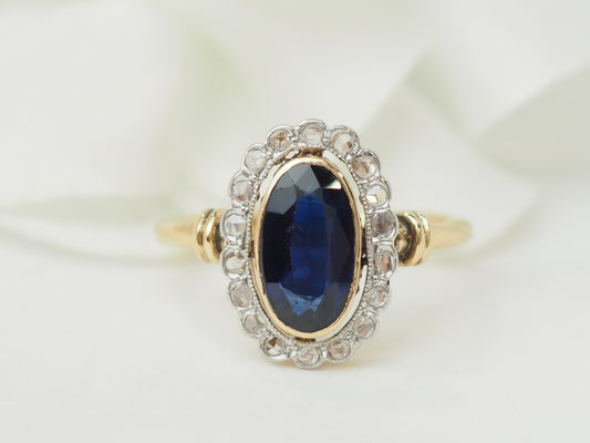 Bague pompadour en or jaune et diamants