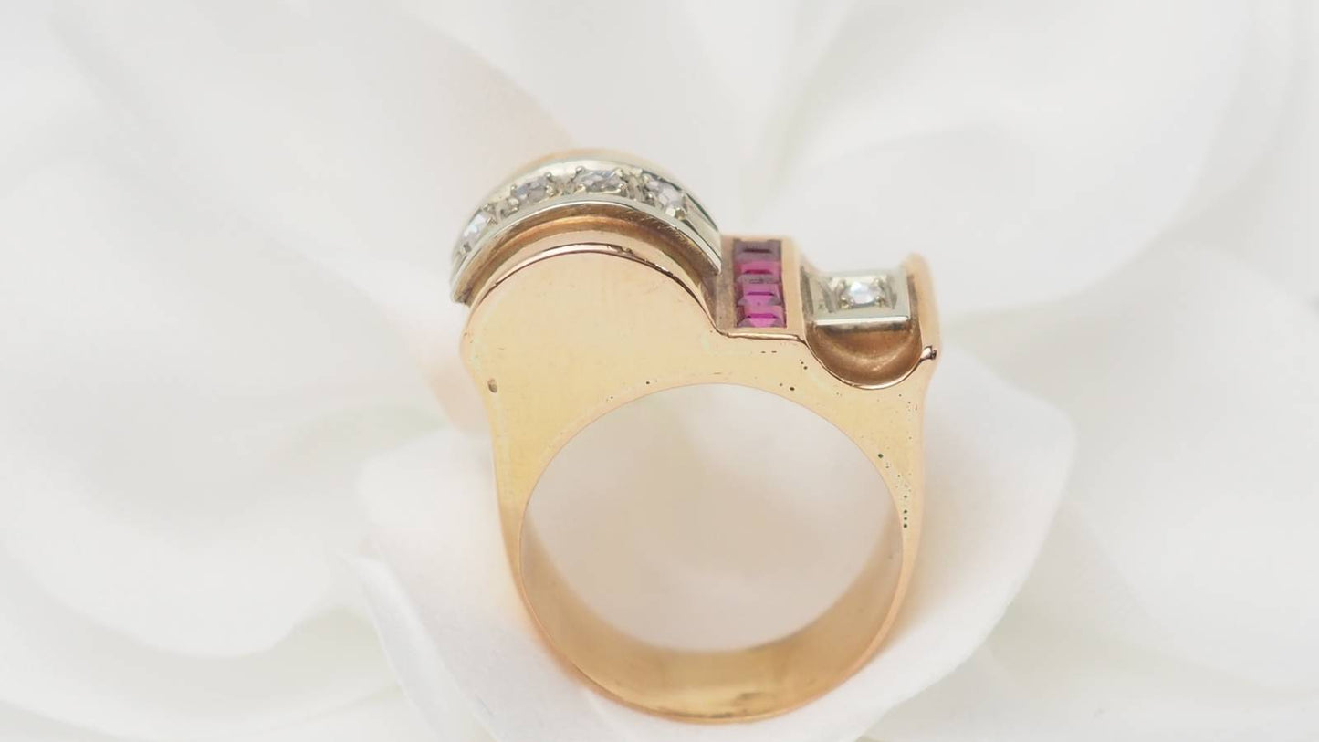 Bague Tank en or rose et diamants