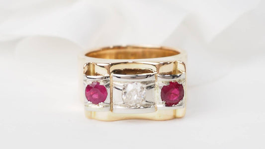 Bague Tank en or rose, rubis et diamants