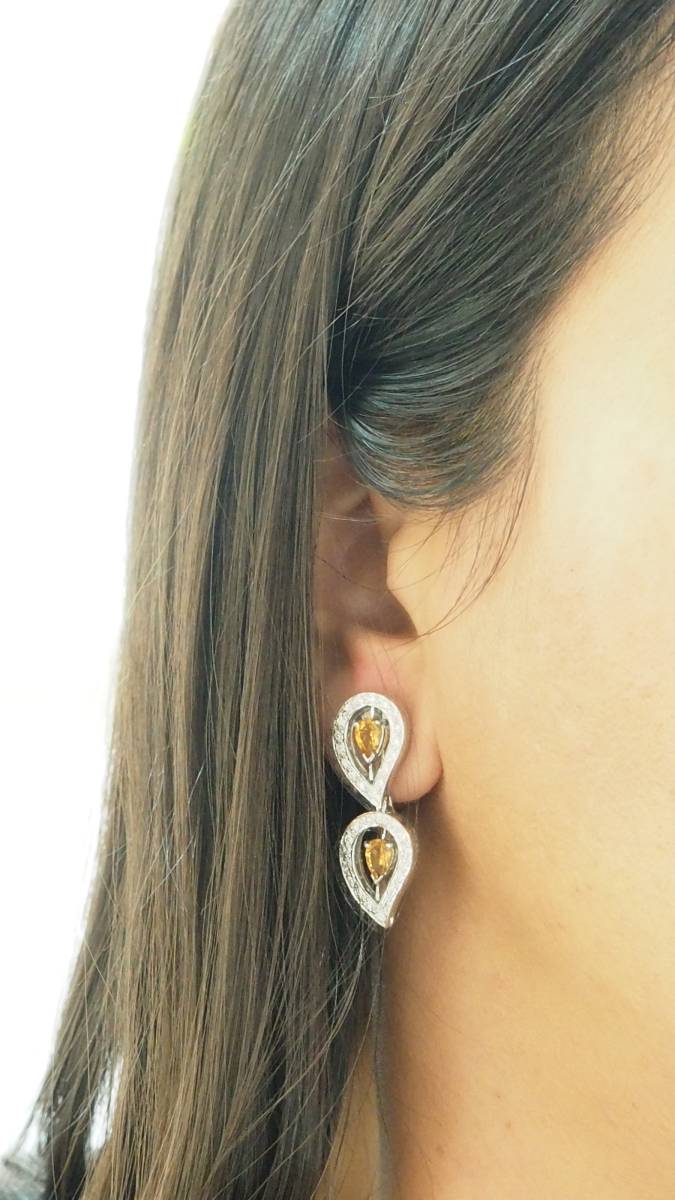 Boucles d'oreilles en or blanc, citrines et diamants