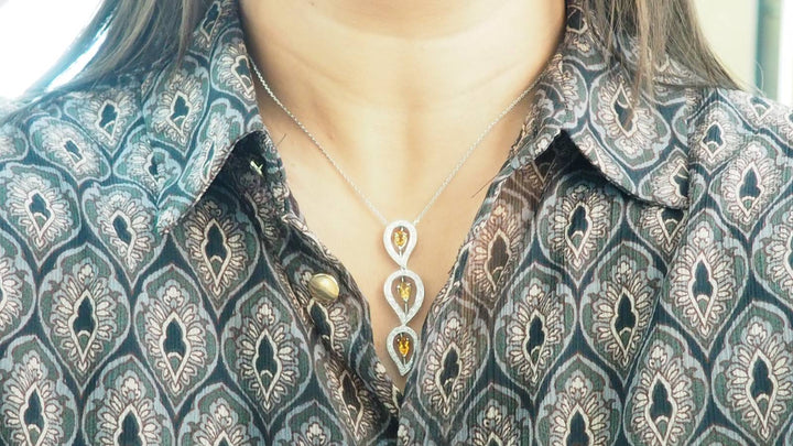 Collier en or blanc, citrine et diamants