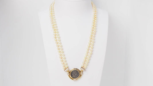 Collier pièce de constance II, perle de culture et diamants en or jaune