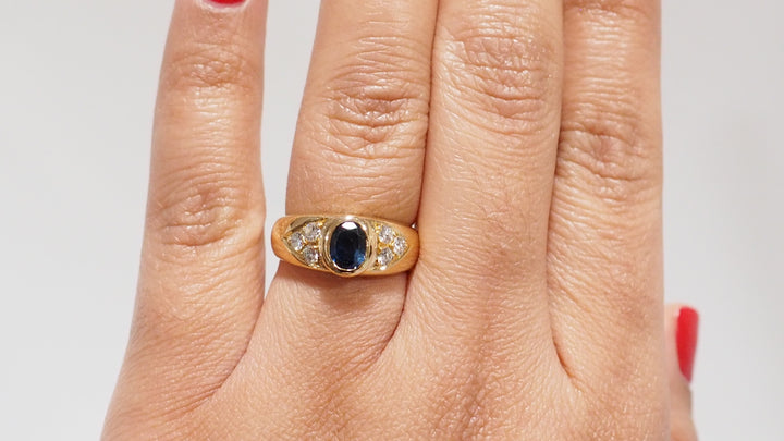 Bague Jonc en or jaune, spinelle bleu et diamants