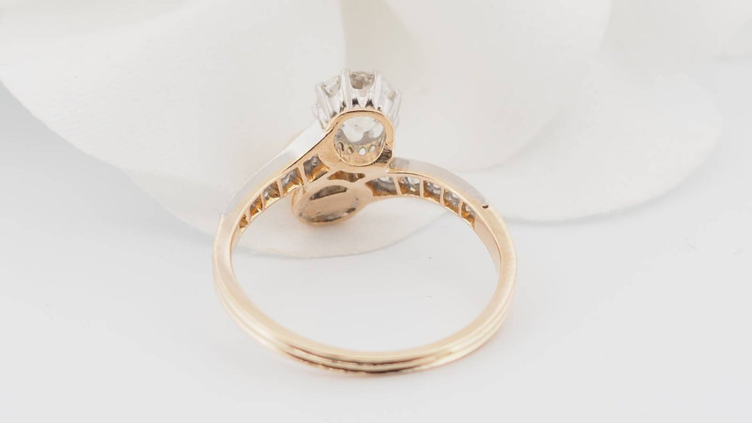 Bague Toi et Moi en or jaune, diamants et perle de culture