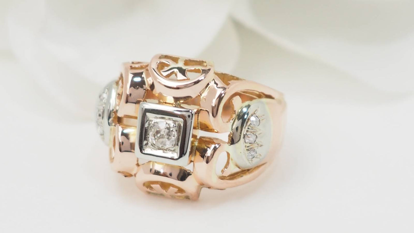 Bague Tank en or bicolore et diamants