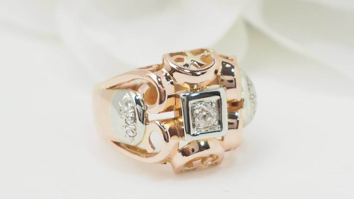 Bague Tank en or bicolore et diamants