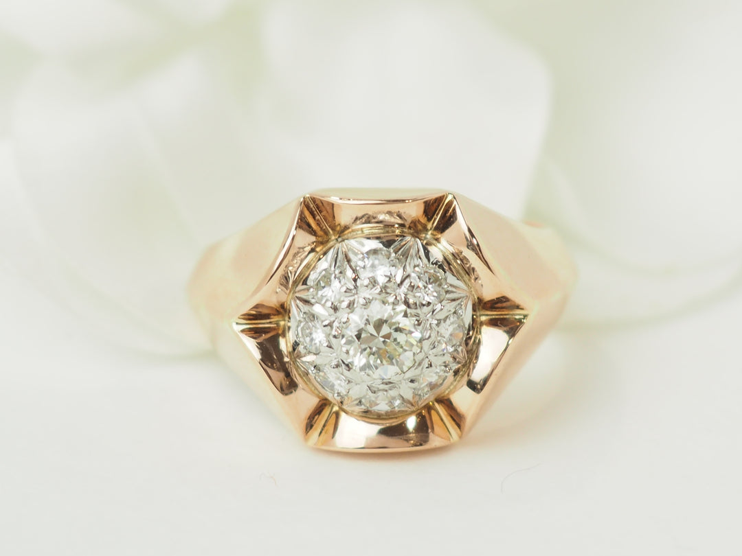 Bague tank en or rose 18 kt et diamants – Design vintage de caractère à Marseille