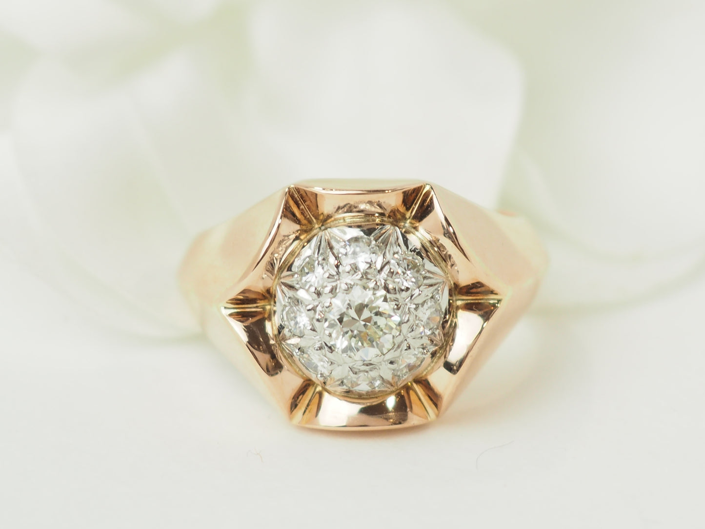 Bague tank en or rose 18 kt et diamants – Design vintage de caractère à Marseille