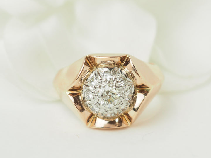 Bague tank en or rose 18 kt et diamants – Design vintage de caractère à Marseille