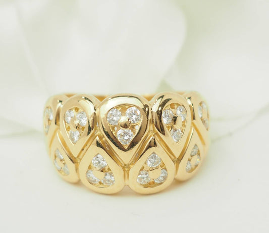 Bague large en or jaune sertie de diamants - Motifs gouttes élégants