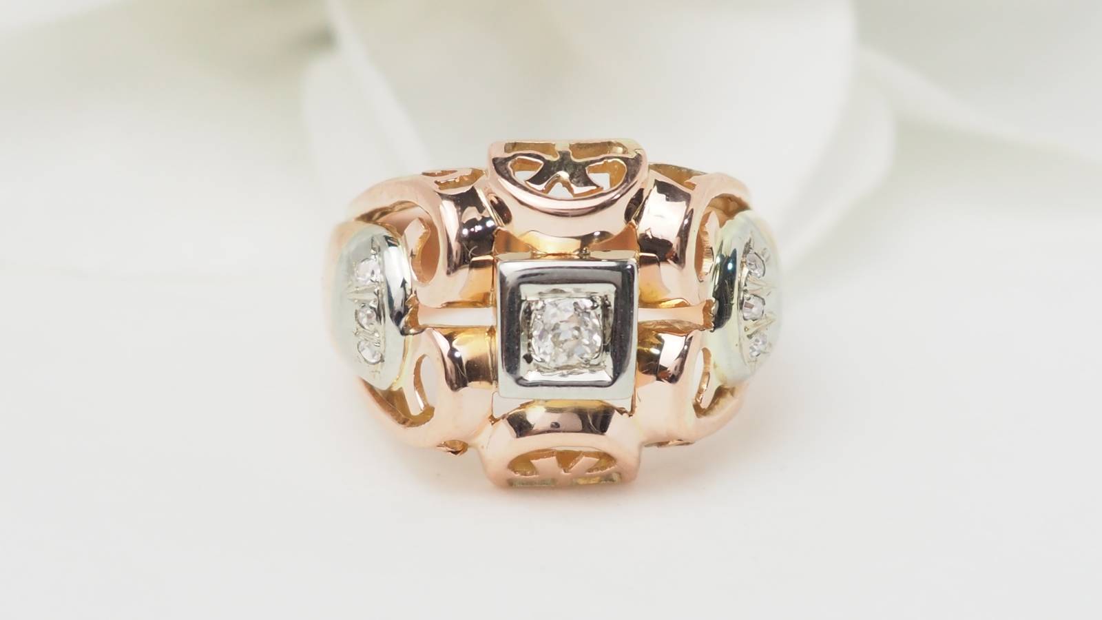 Bague Tank en or bicolore et diamants