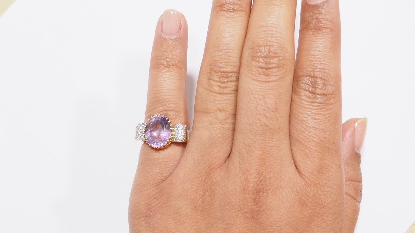 Bague noeud en or jaune, améthyste et diamants