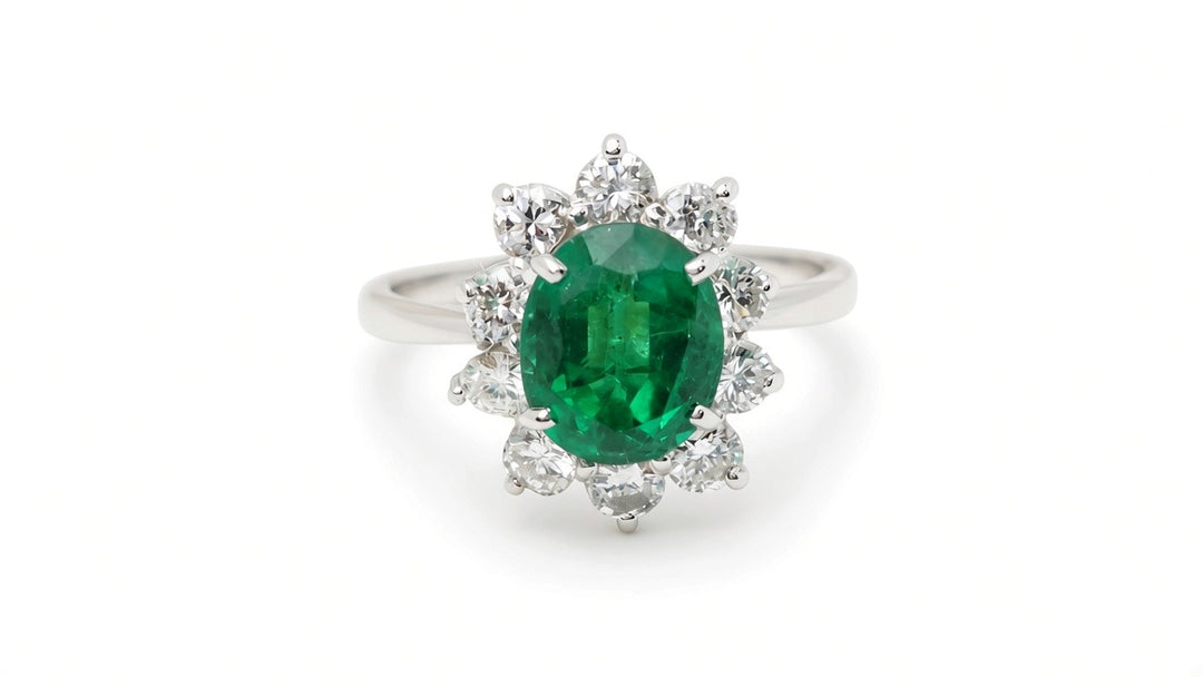 Bague entourage émeraude de Zambie 2,17 ct et diamants