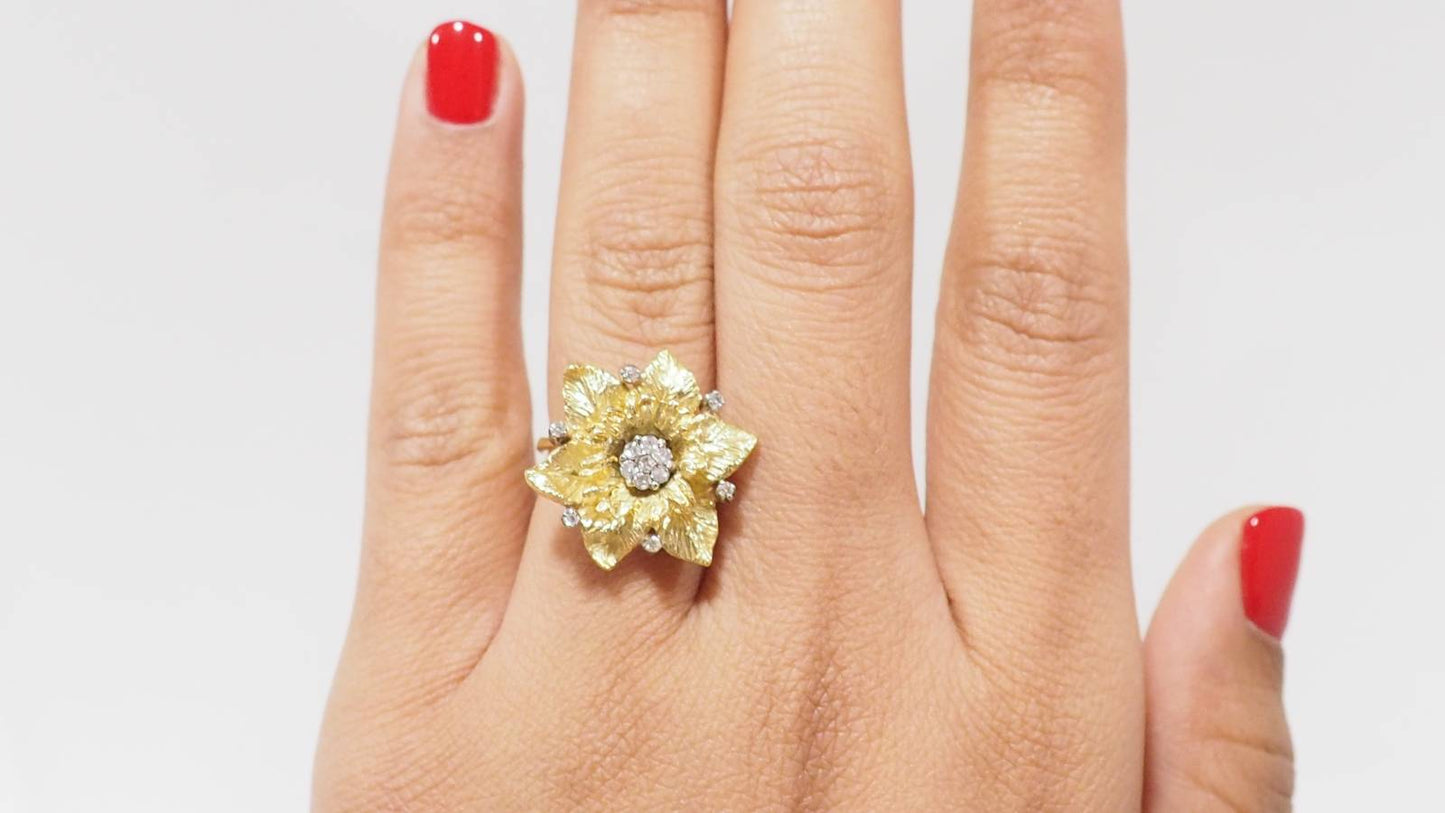 Bague vintage en or jaune et diamants