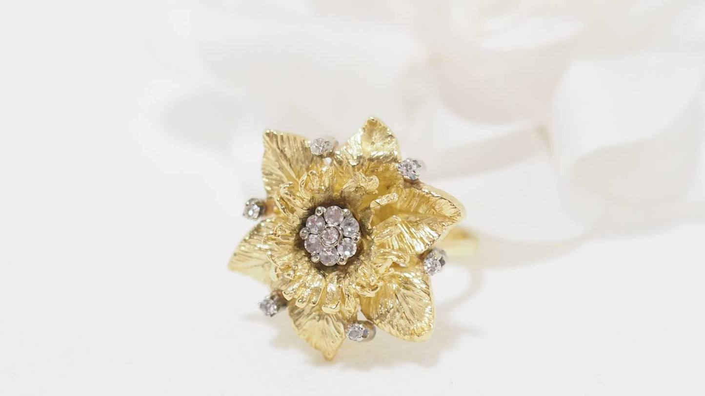 Bague vintage en or jaune et diamants