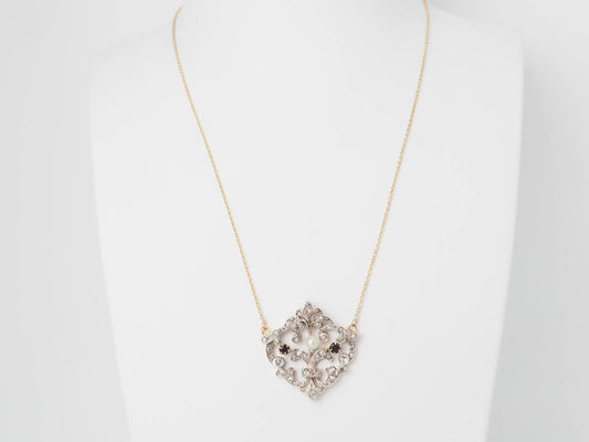 Collier ancien or jaune et argent sertis de diamants et grenats