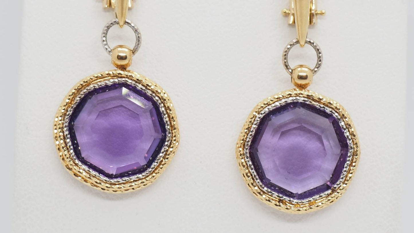 Boucles d'oreilles en or deux tons et améthystes