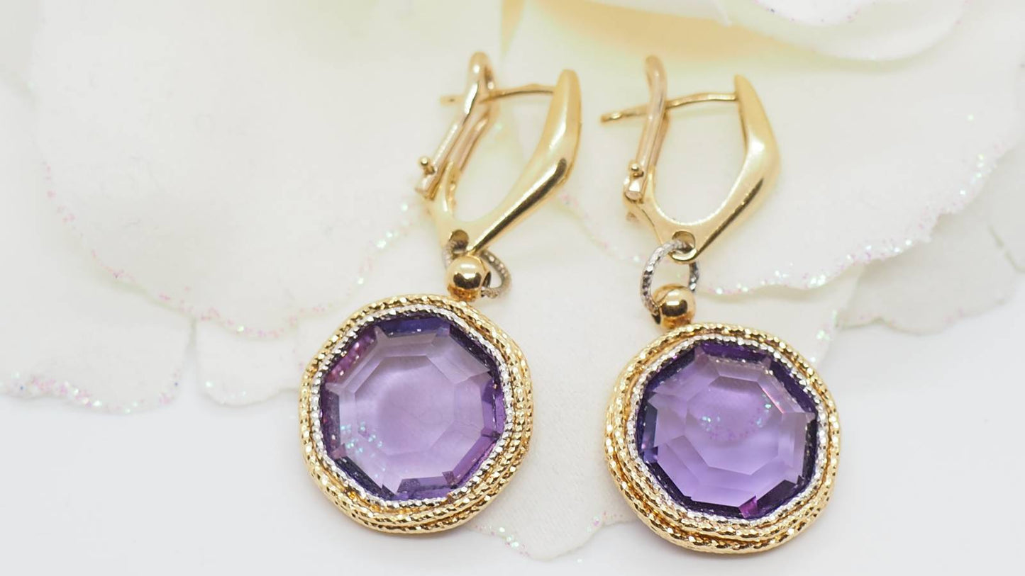Boucles d'oreilles en or deux tons et améthystes