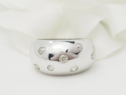 Bague Jonc Large Or Blanc Diamants Taille Ancienne 0,40ct – Vintage
