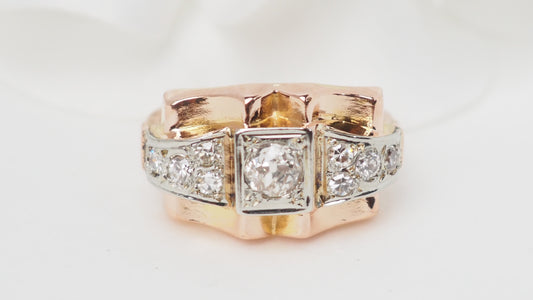 Bague Tank En Or Rose Et Blanc, Diamants