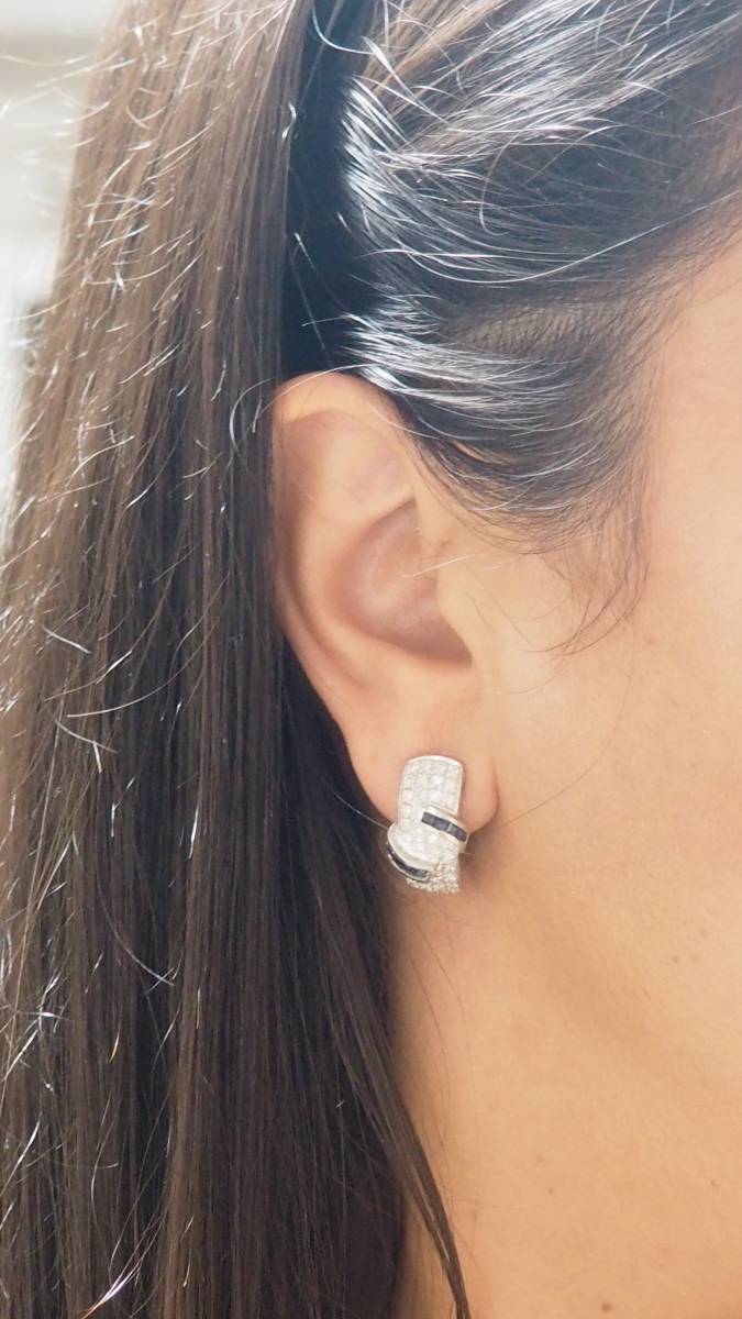 Boucles d'oreilles en or blanc, saphirs et diamants