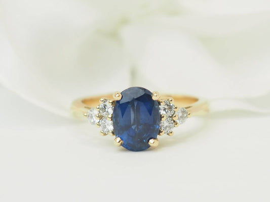 Bague saphir naturel 2,45 ct et diamants en or jaune