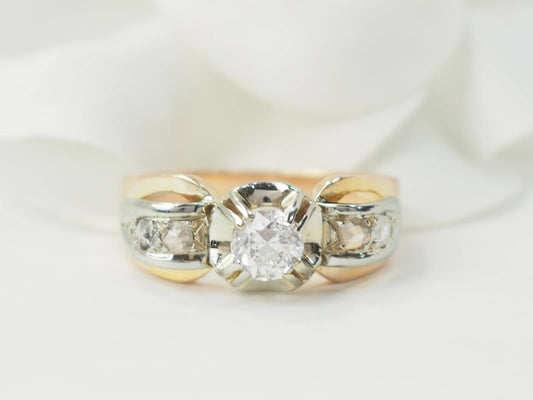 Bague Tank en or rose et blanc, diamants