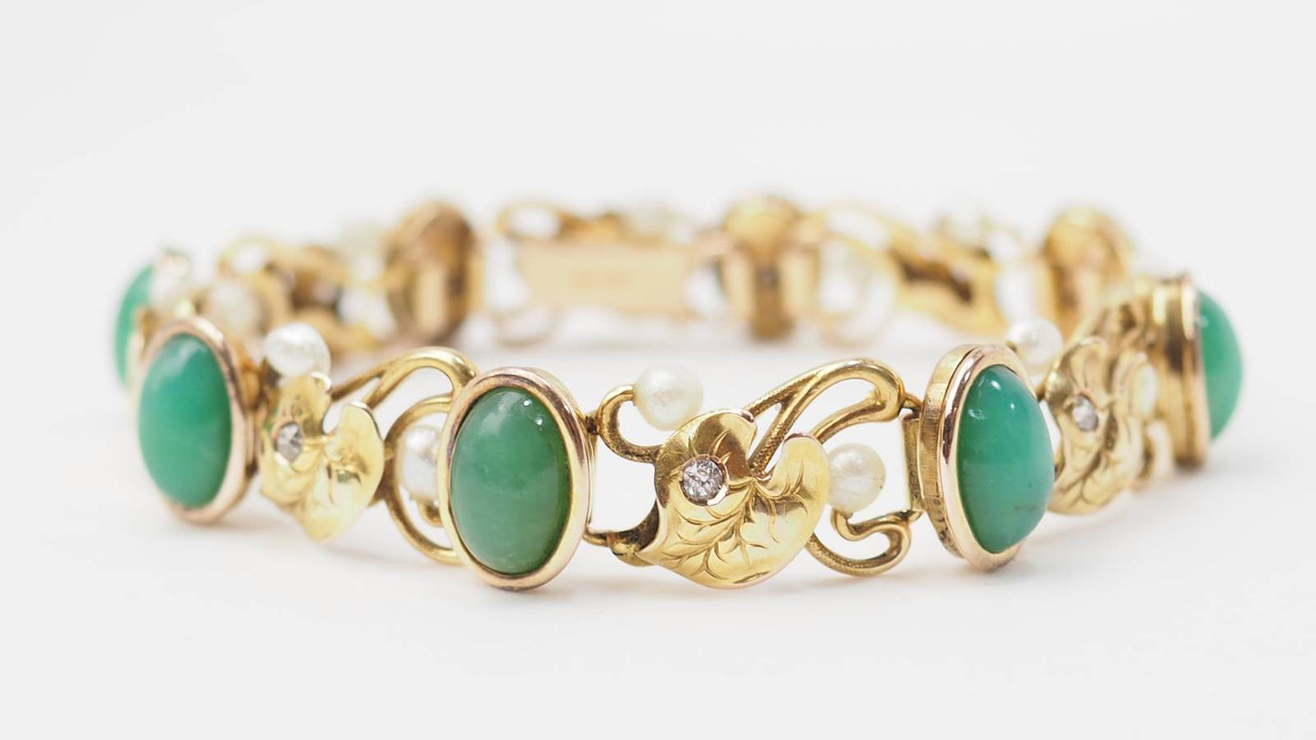 Bracelet début XXème siècle en or jaune et jade