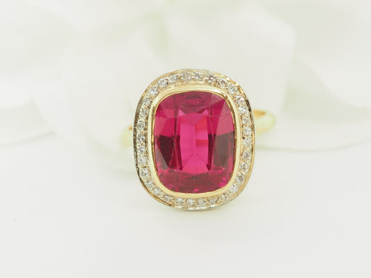 Bague Art nouveau en or jaune rubis de Verneuil et diamants