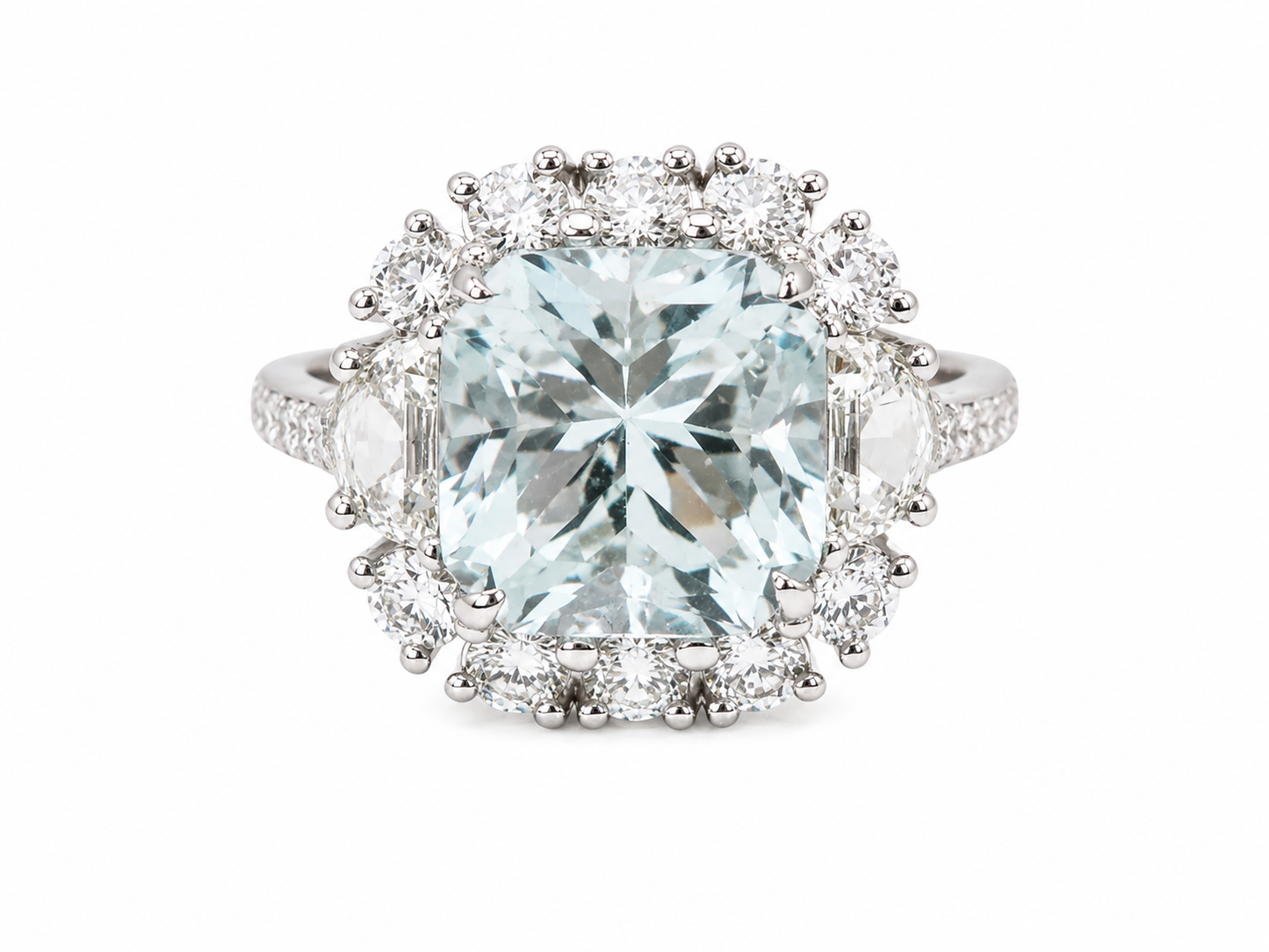 Bague entourage aigue-marine naturelle non traitée 6 ct diamants E VS1