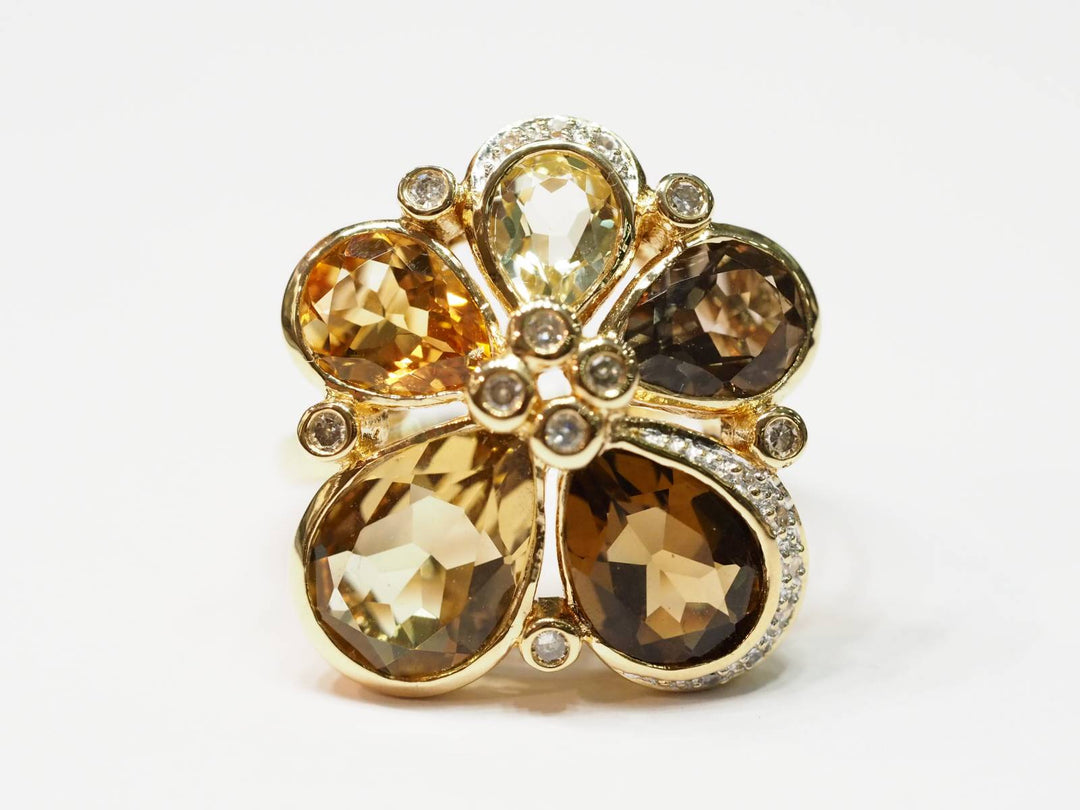 Bague de cocktail en or, pierres de couleur et diamants, Bijouterie L'Aurore