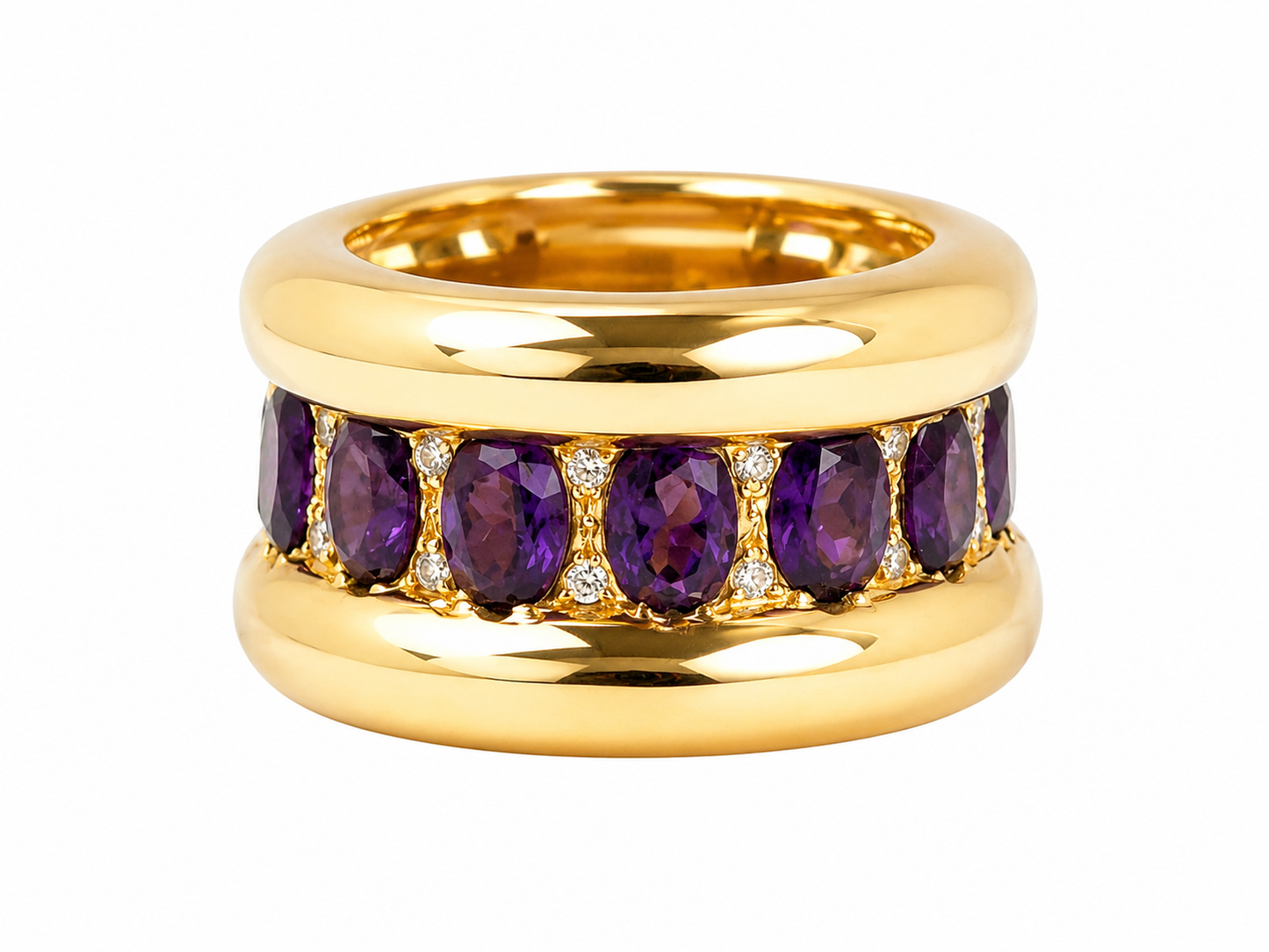 Bague Cocktail Vintage Or Jaune 18 Carats Améthystes et Diamants