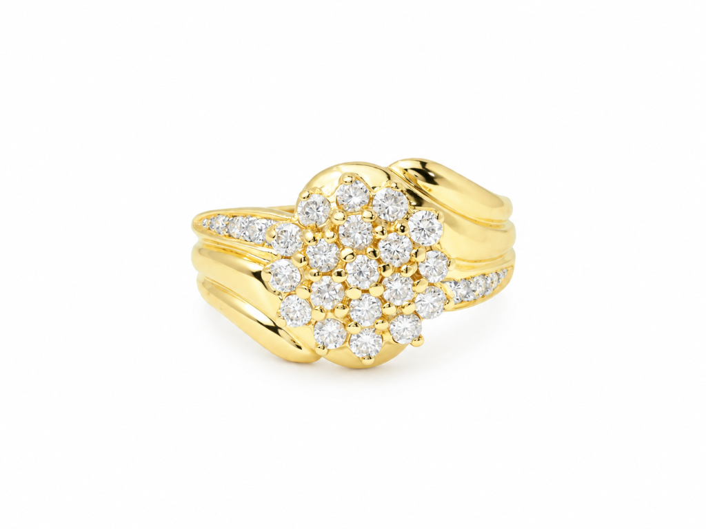 Bague vintage L'Aurore en or jaune 18 carats avec pavage de diamants taille brillant de 0,40 carat