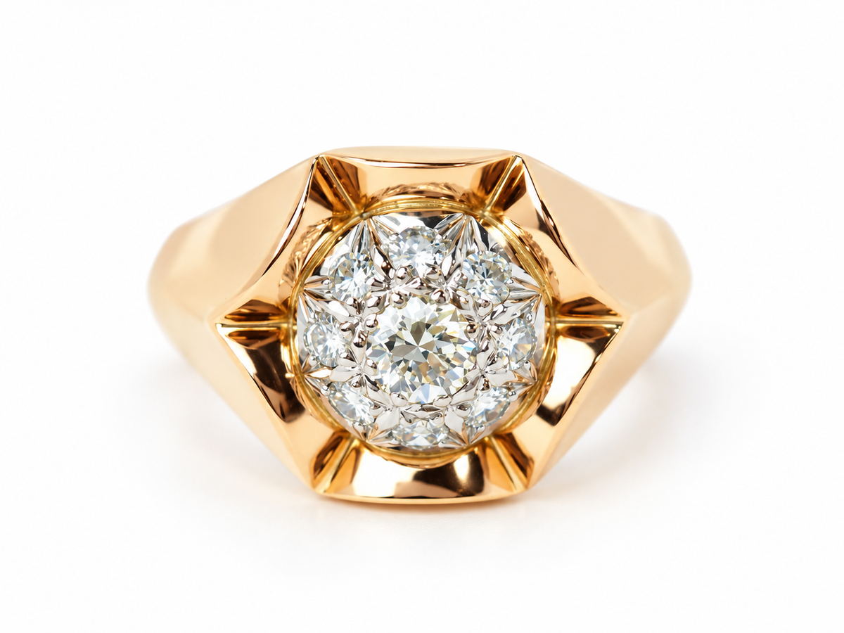 Bague Tank vintage L'Aurore en or rose 18 carats sertie de diamants taille brillant, design structuré des années 1940.