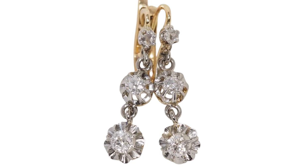 Acheter boucles d'oreilles anciennes en or bicolore et diamants