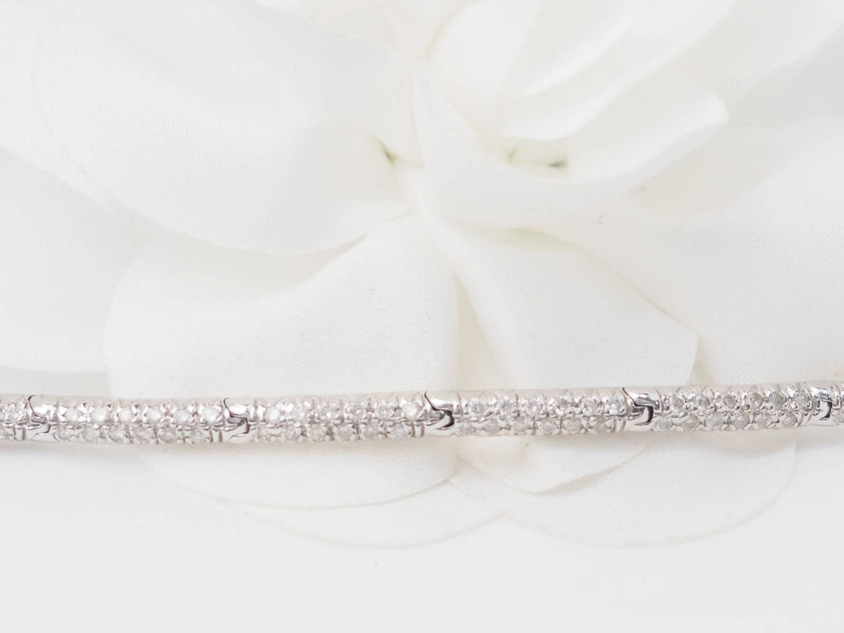 Bracelet rivière L'Aurore en or blanc 18 carats avec deux lignes de diamants taille brillant de 1,10 carat