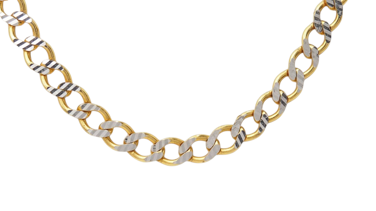Collier L'Aurore en or jaune 18 carats avec maillons fantaisie bicolores alternant or brillant et détails argentés