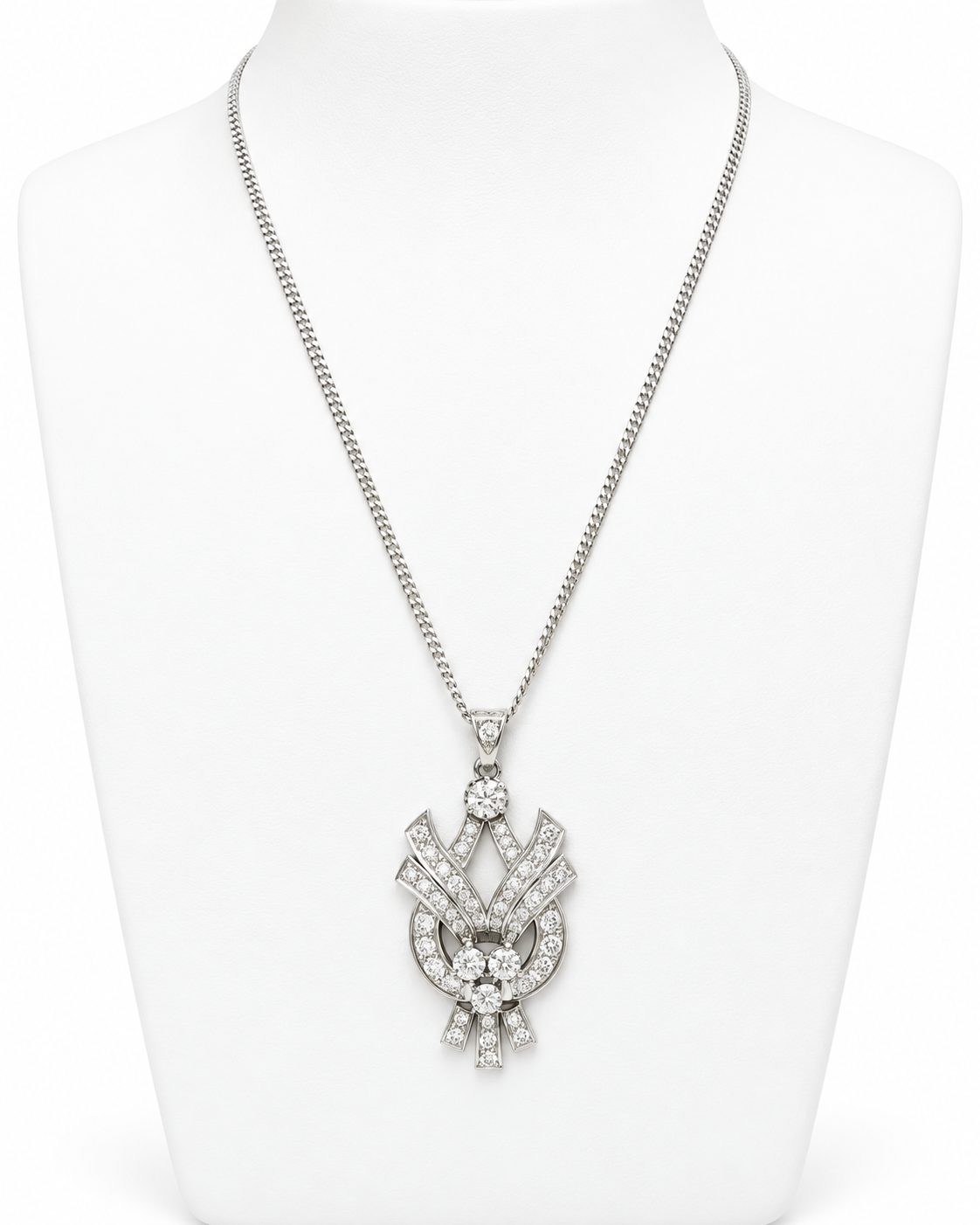 Collier L'Aurore ancien en platine et or blanc avec pendentif serti de 3 carats de diamants brillants