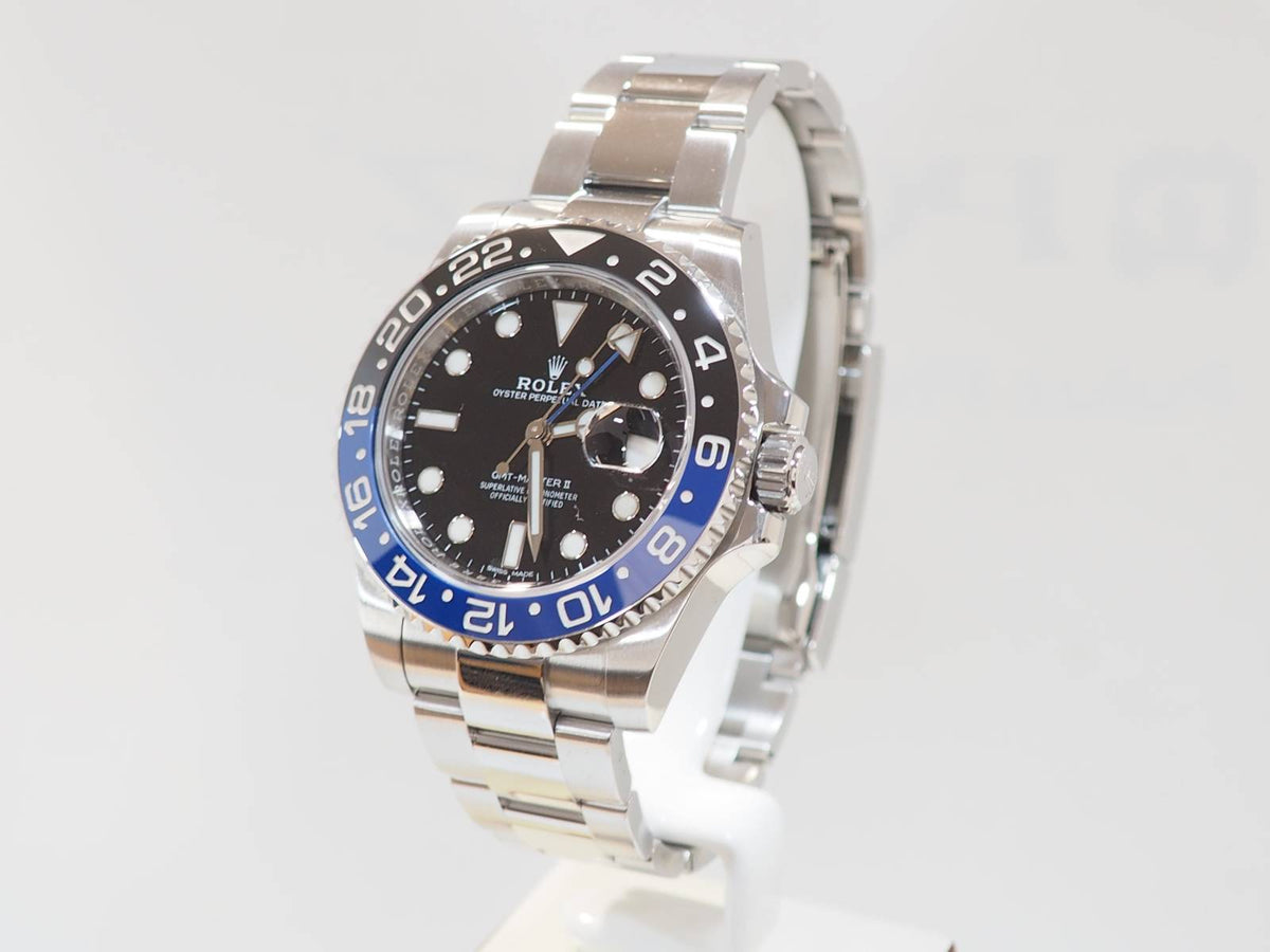 Montre L'Aurore Rolex GMT-Master II Batman en acier avec lunette en céramique bleue et noire et bracelet Oyster