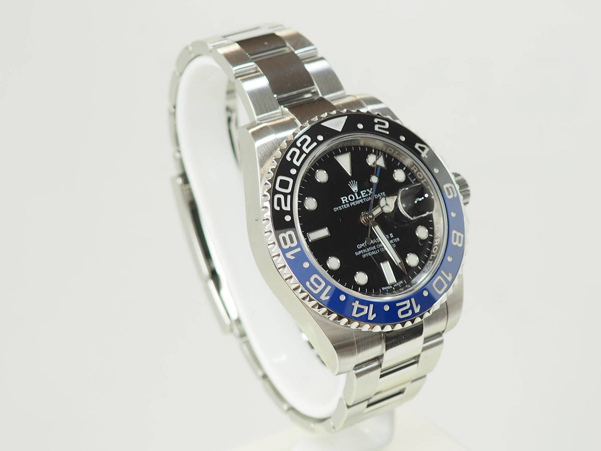 Montre L'Aurore Rolex GMT-Master II Batman en acier avec lunette céramique bleue et noire sur bracelet Oyster